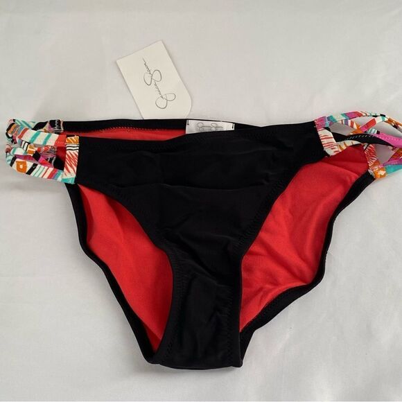 Jessica Simpson Lattice Bikini Bottom Beach Braided Black size M - Picture 1 of 3